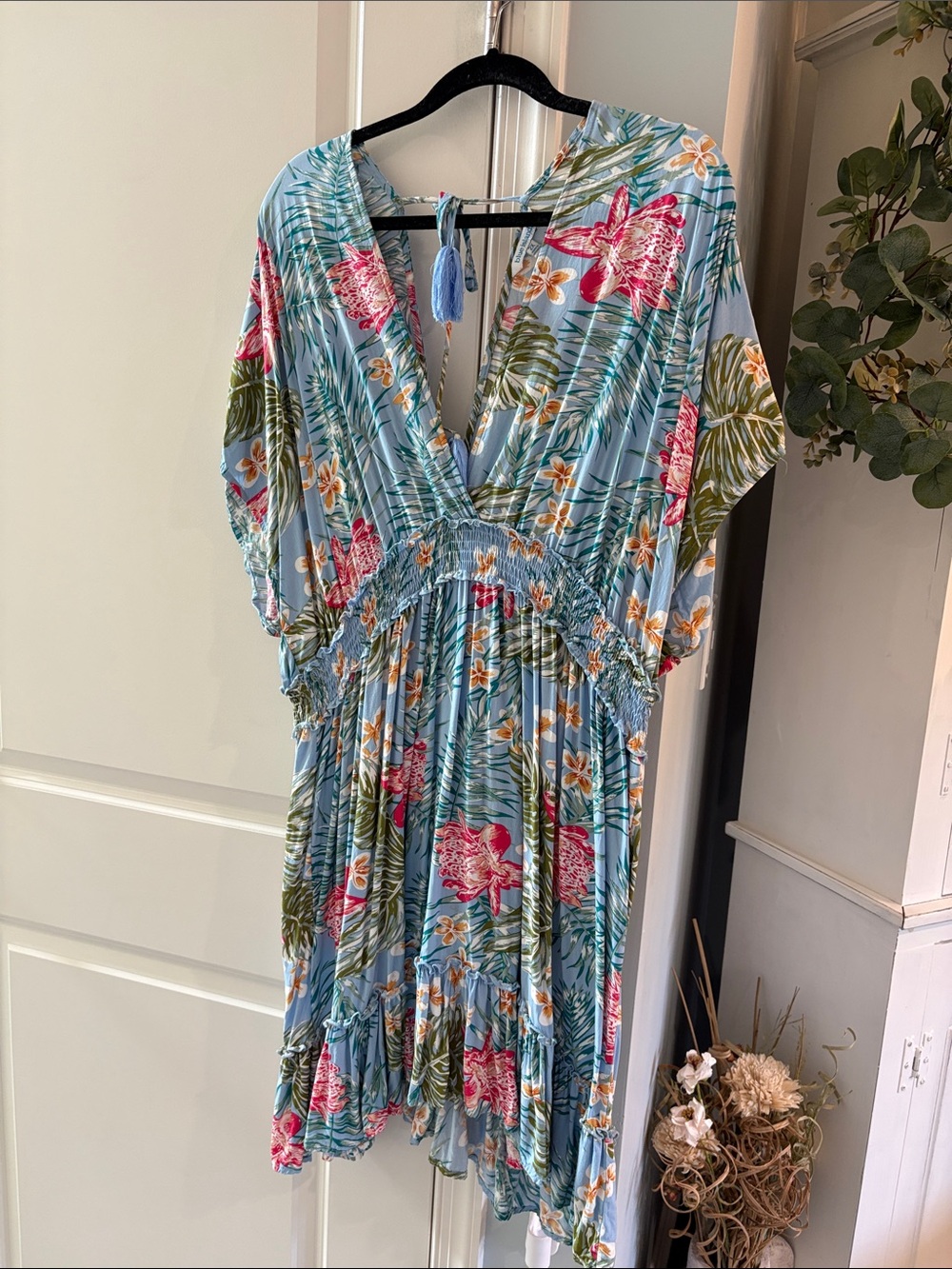 blue island Light Blue Tropical Floral V-Neck Swim Coverup